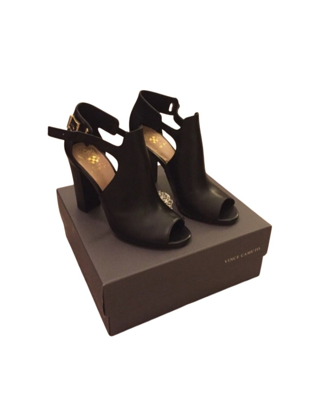 Vince Camuto Black Peep-Toe Ankle Booties with Block Heel
